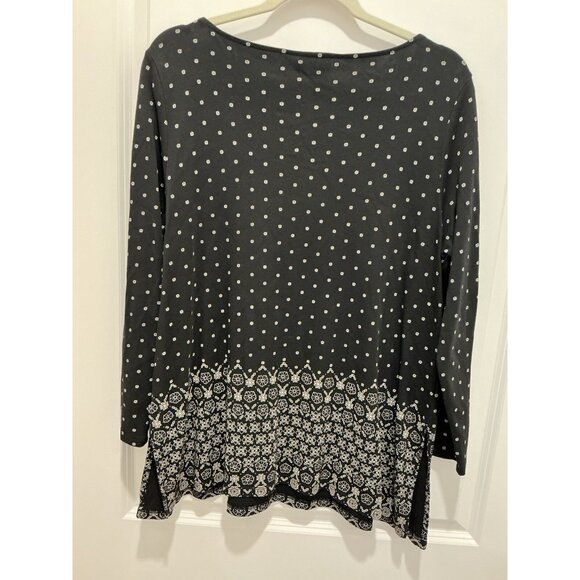 J. Jill Blouse Large Petite Black With Cream Print Design Long Sleeves - Picture 5 of 9